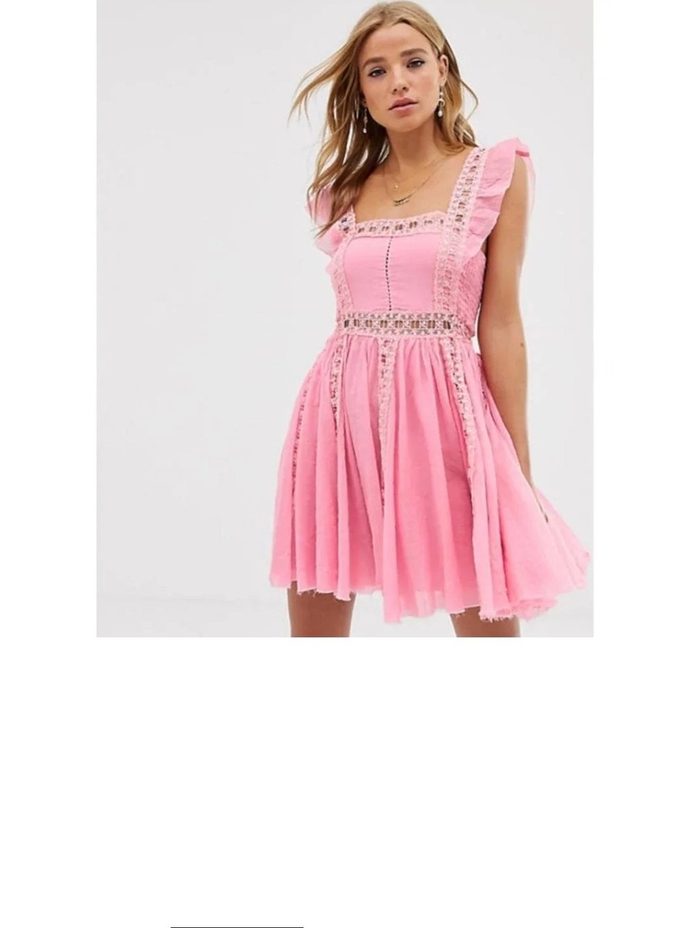 SALE TODAY ONLY $ 79Pink VERONA FREE PEOPLE  Ruffle Lace Trim Mini Dress